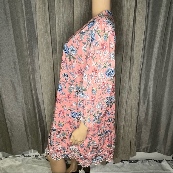 LOFT Pink Floral Swing Dress 3/4 Sleeve Lined Embroidered Scalloped Hem Size 16P - Picture 4 of 12